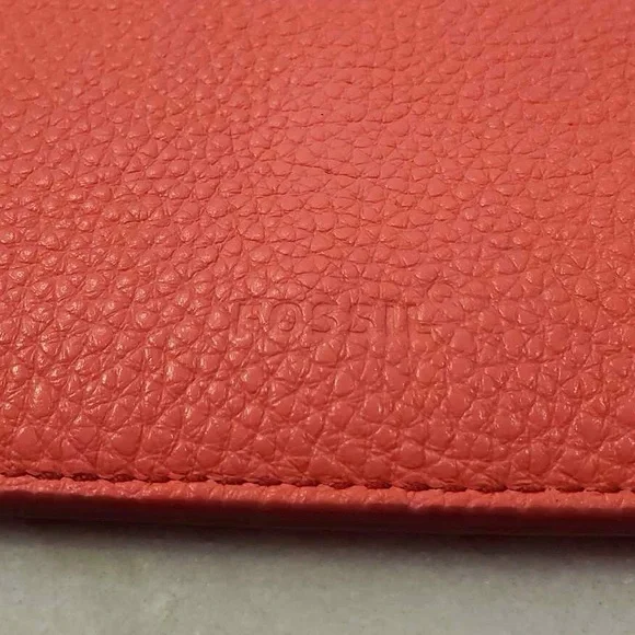 Fossil Emma Neon Coral Leather Large Pouch - Picture 4 of 7